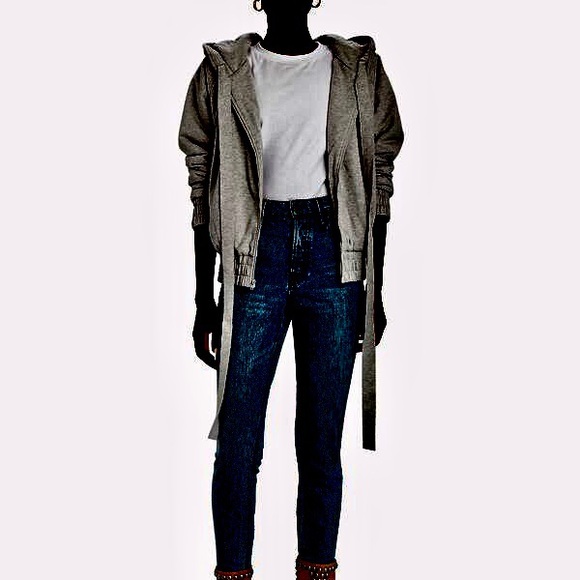 $365 Norma Kamali Hooded Zip Bomber Jacket Dark Heather Gray Pockets XXS OR XS - Picture 6 of 16